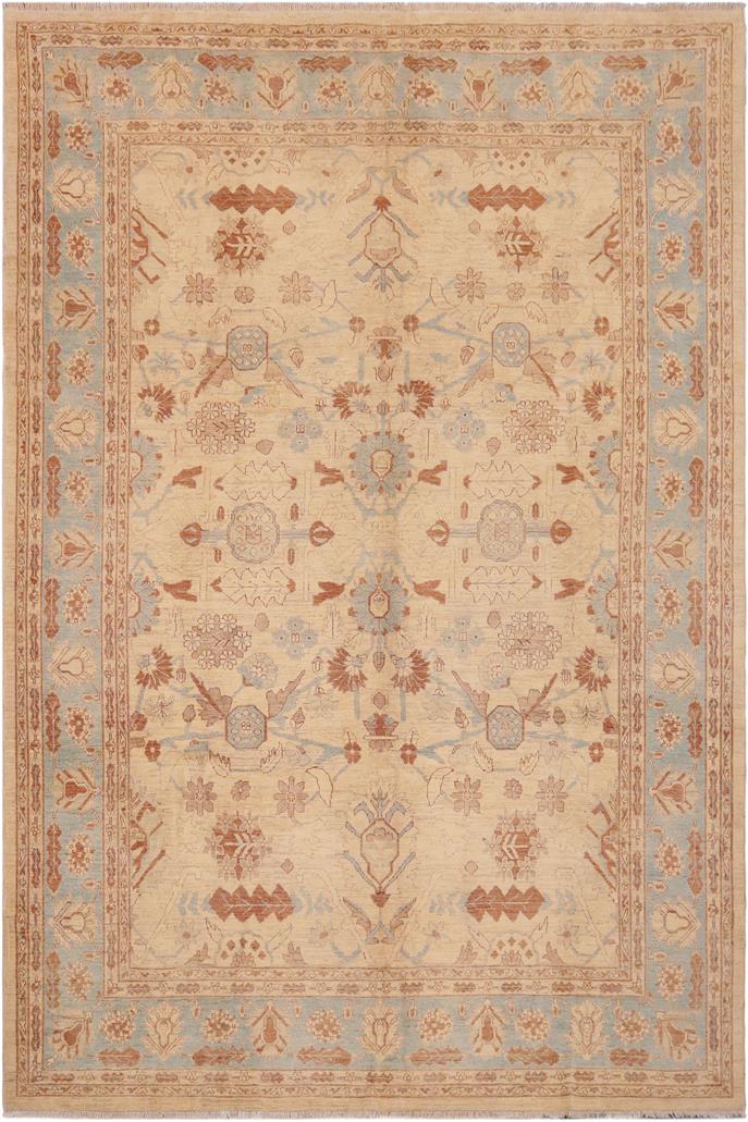handmade Traditional Kafkaz Beige Blue Hand Knotted RECTANGLE 100% WOOL area rug 9 x 11