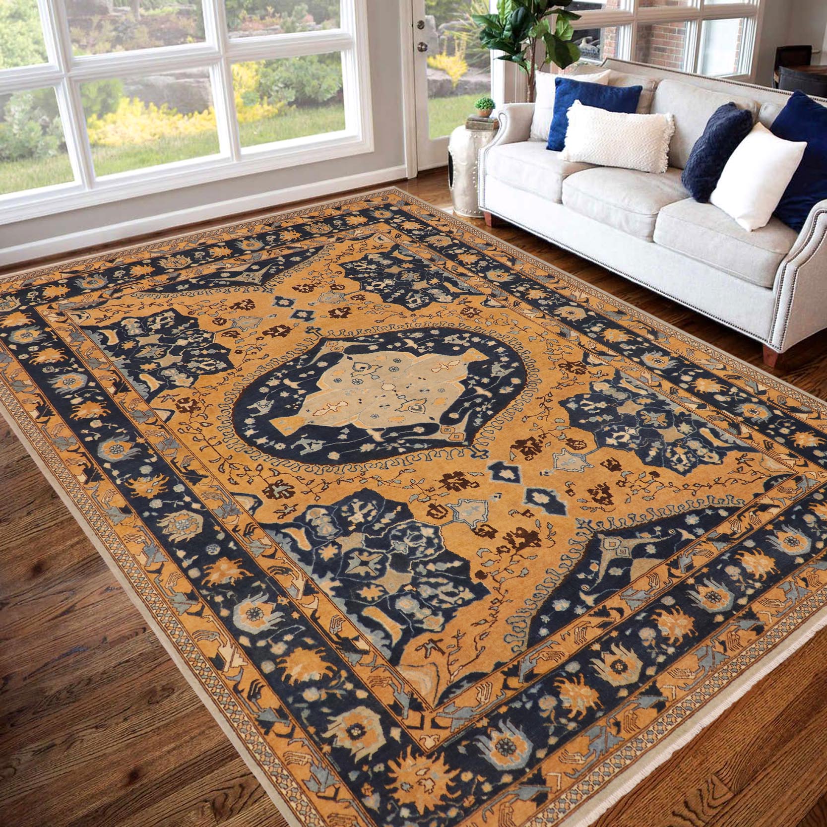 handmade Traditional Kafkaz Orange Blue Hand Knotted RECTANGLE 100% WOOL area rug 9' x 12'