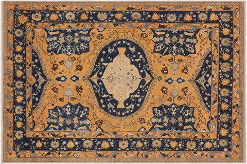 Eclectic Ziegler Stefani Orange/Blue Hand Knotted Wool Rug - 9'0'' x 12'1''