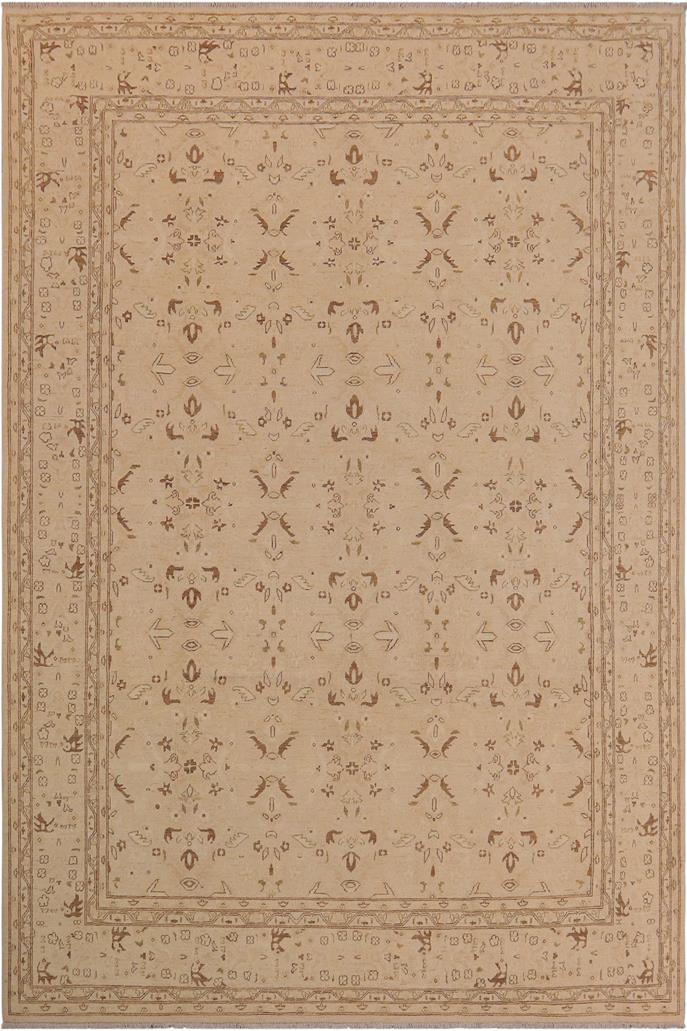 handmade Transitional Kafkaz Beige Brown Hand Knotted RECTANGLE 100% WOOL area rug 9 x 12
