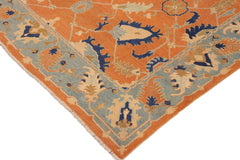 handmade Traditional Kafkaz Orange Blue Hand Knotted RECTANGLE 100% WOOL area rug 9 x 12