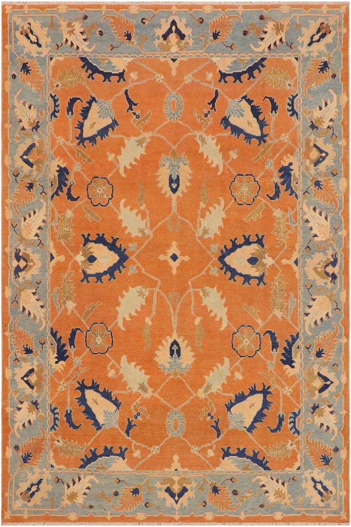 handmade Traditional Kafkaz Orange Blue Hand Knotted RECTANGLE 100% WOOL area rug 9 x 12