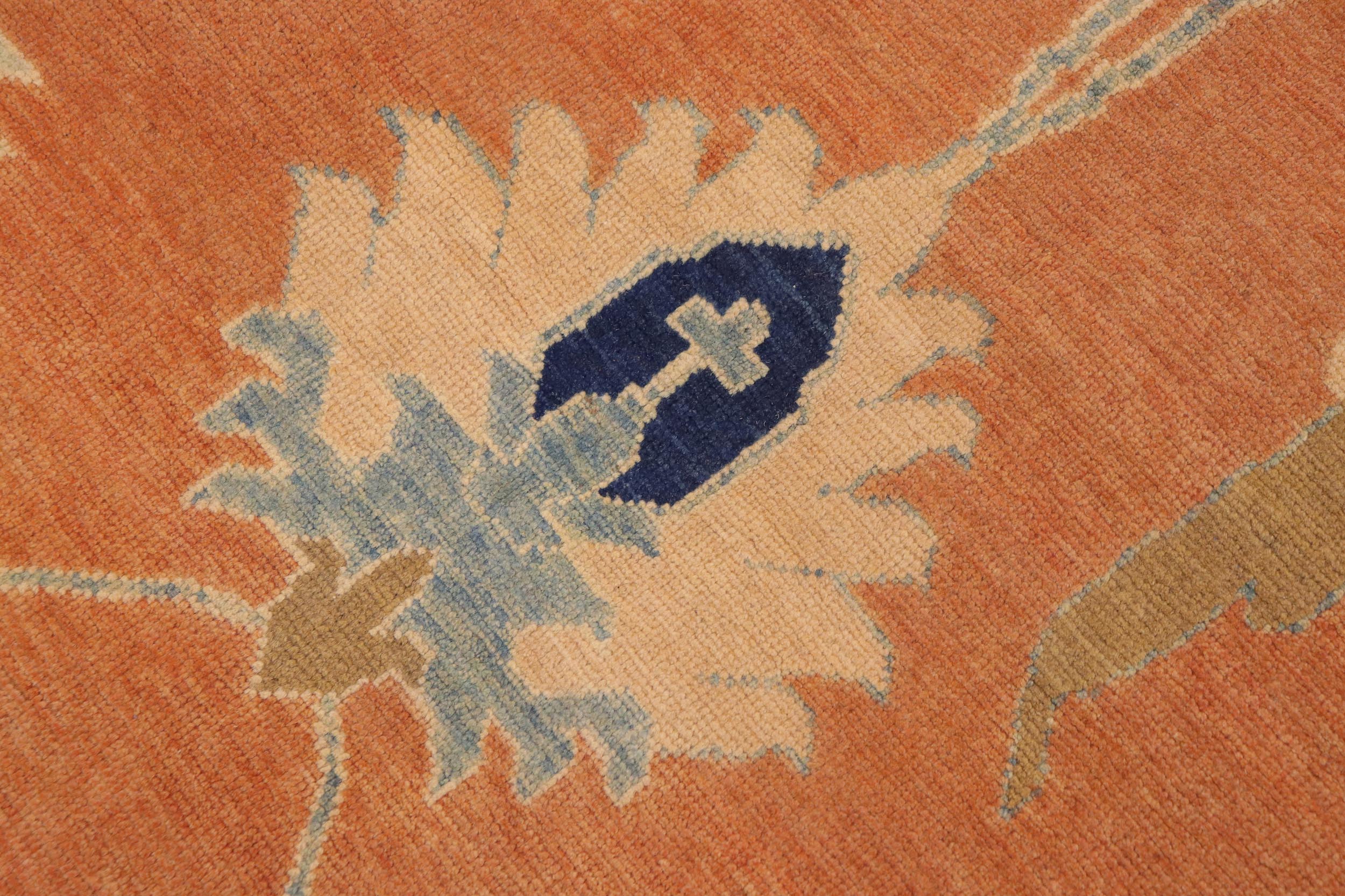 handmade Traditional Kafkaz Orange Blue Hand Knotted RECTANGLE 100% WOOL area rug 9x12