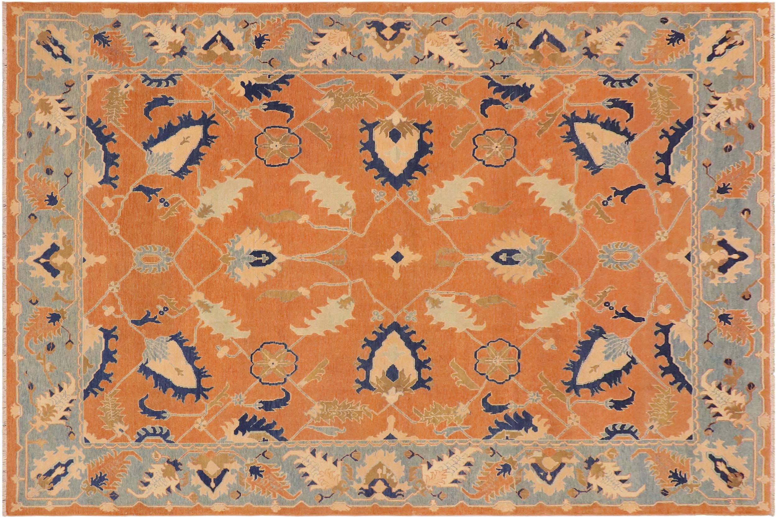 handmade Traditional Kafkaz Orange Blue Hand Knotted RECTANGLE 100% WOOL area rug 9x12