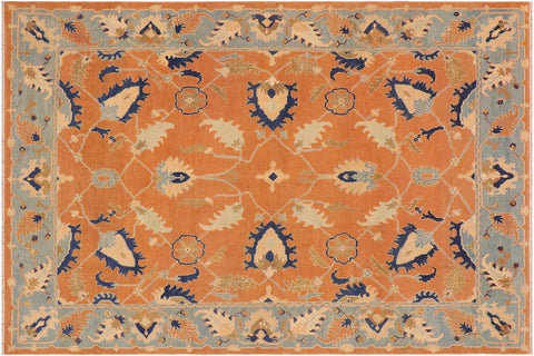 handmade Traditional Kafkaz Orange Blue Hand Knotted RECTANGLE 100% WOOL area rug 9x12