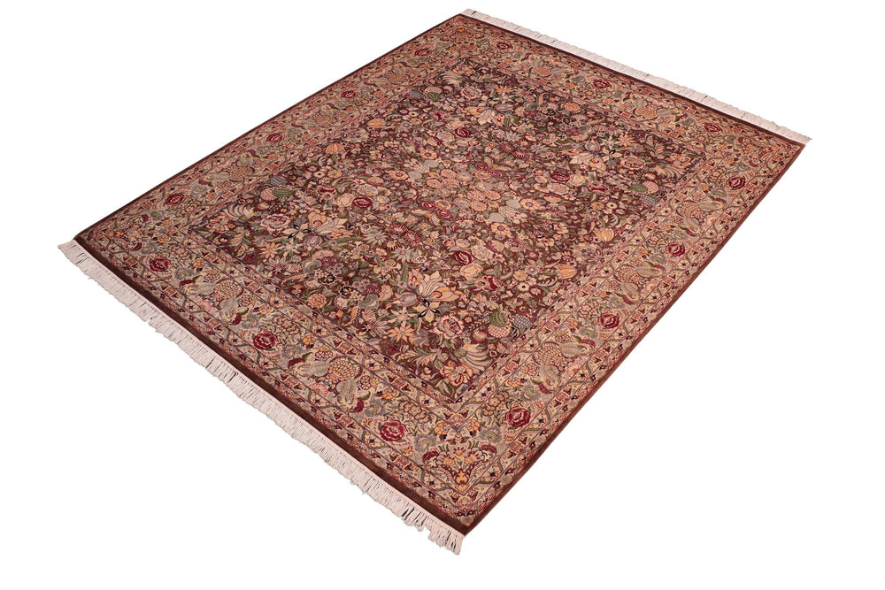 handmade Traditional Gullrook Brown Beige Hand Knotted RECTANGLE 100% WOOL area rug 8x11