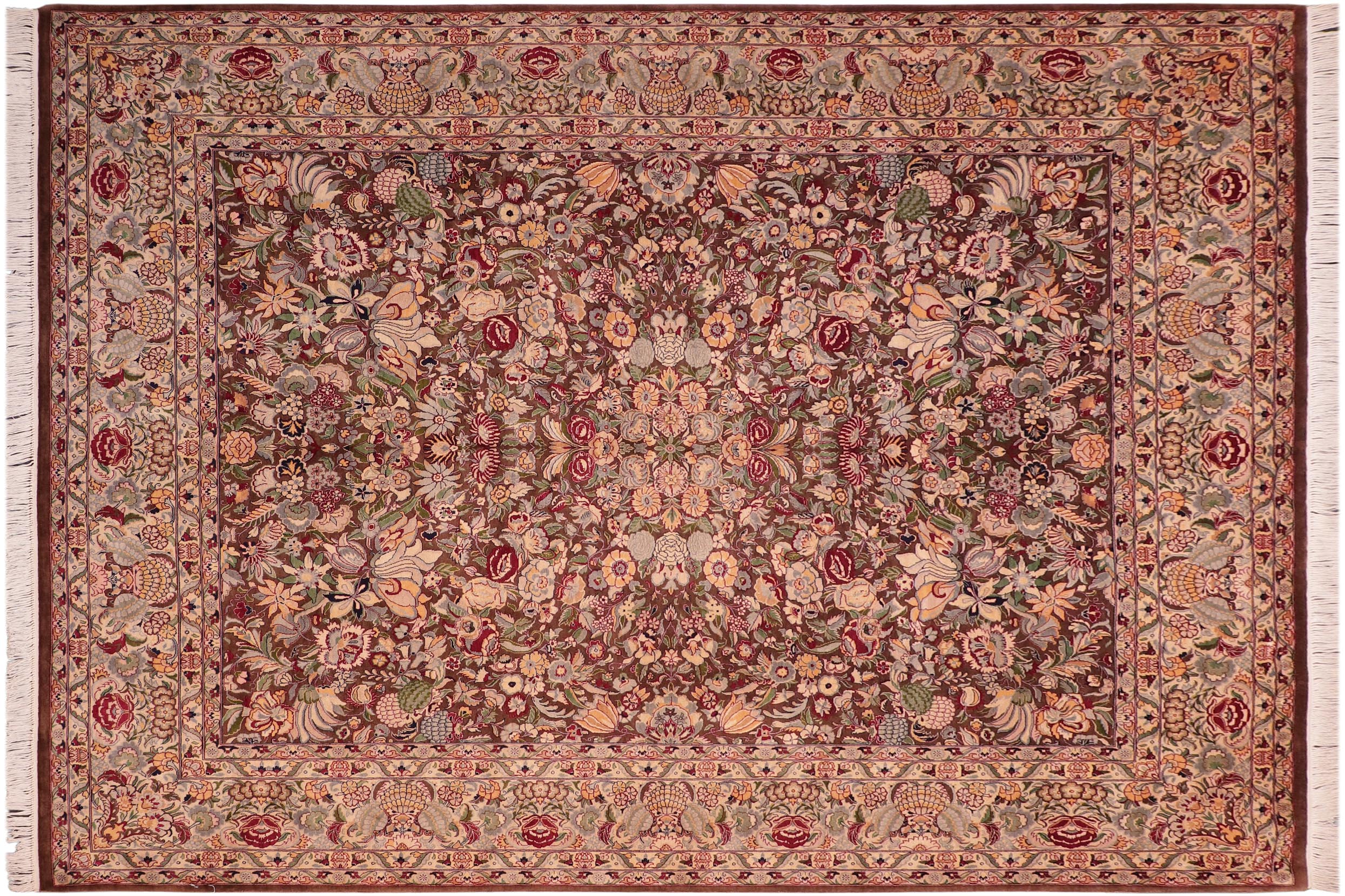 handmade Traditional Gullrook Brown Beige Hand Knotted RECTANGLE 100% WOOL area rug 8x11