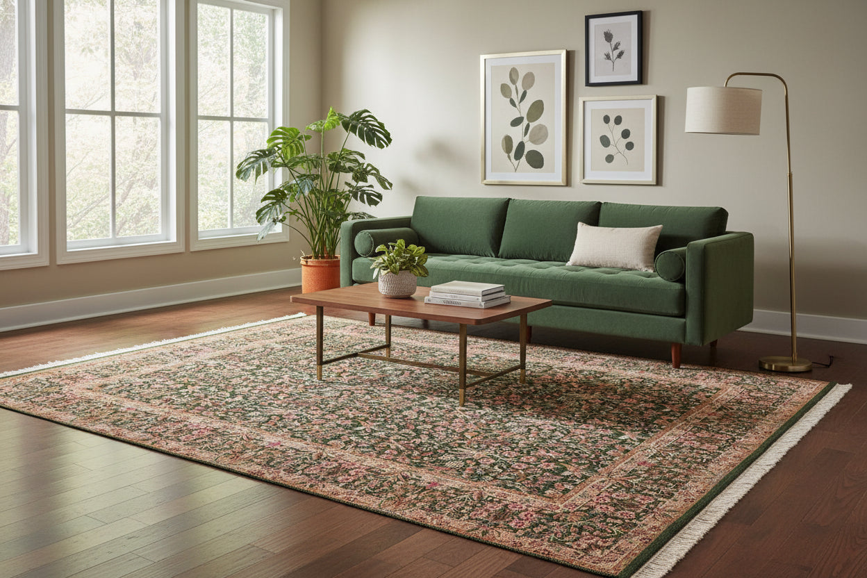 handmade Transitional Gulshan Green Gold Hand Knotted RECTANGLE 100% WOOL area rug 8x10