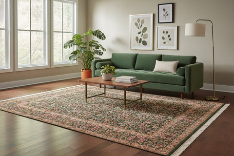 handmade Transitional Gulshan Green Gold Hand Knotted RECTANGLE 100% WOOL area rug 8x10