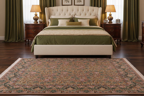 handmade Transitional Imran Brown Green Hand Knotted RECTANGLE 100% WOOL area rug 8x11