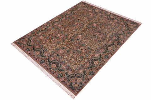 handmade Transitional Imran Brown Green Hand Knotted RECTANGLE 100% WOOL area rug 8x11