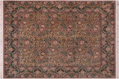 handmade Transitional Imran Brown Green Hand Knotted RECTANGLE 100% WOOL area rug 8x11