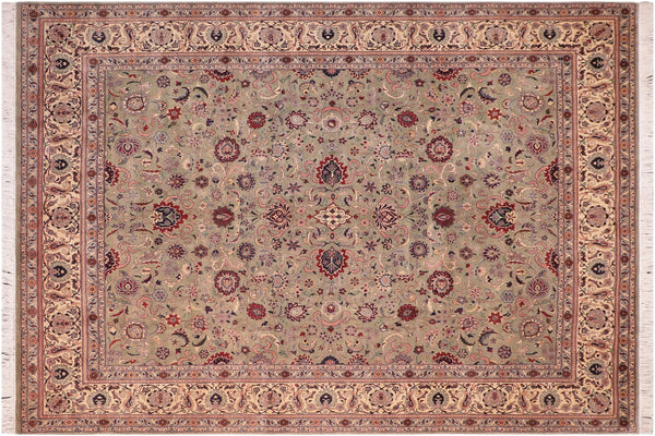 handmade Traditional Abasi Afsha Green Beige Hand Knotted RECTANGLE 100% WOOL area rug 8x10