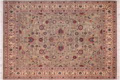 handmade Traditional Abasi Afsha Green Beige Hand Knotted RECTANGLE 100% WOOL area rug 8x10