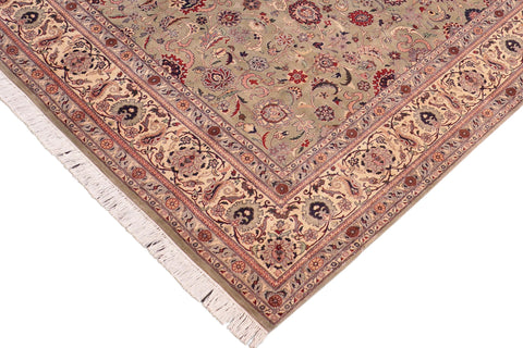 handmade Traditional Abasi Afsha Green Beige Hand Knotted RECTANGLE 100% WOOL area rug 8x10