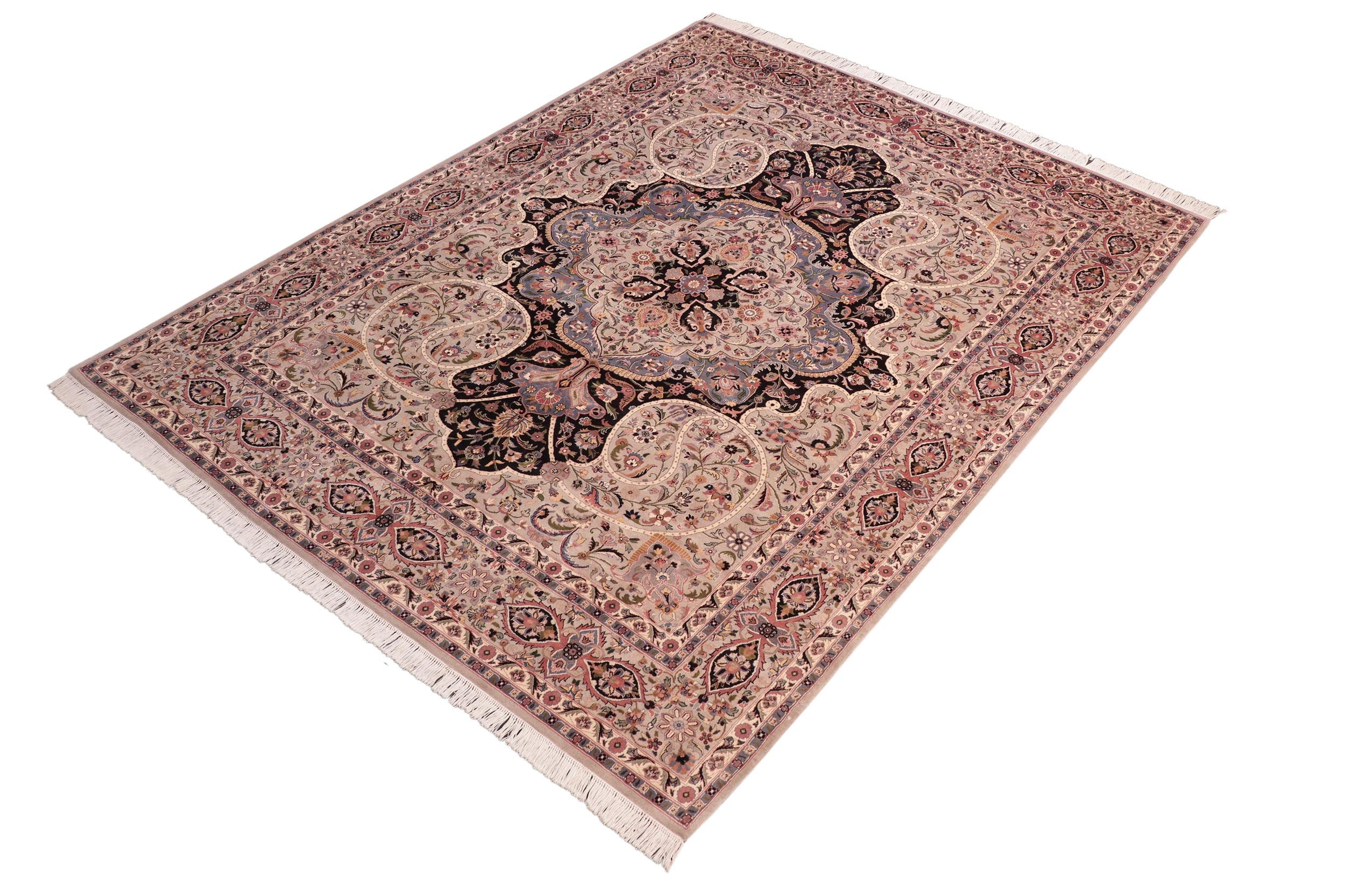 handmade Traditional Chugtai Taupe Black Hand Knotted RECTANGLE 100% WOOL area rug 8x10