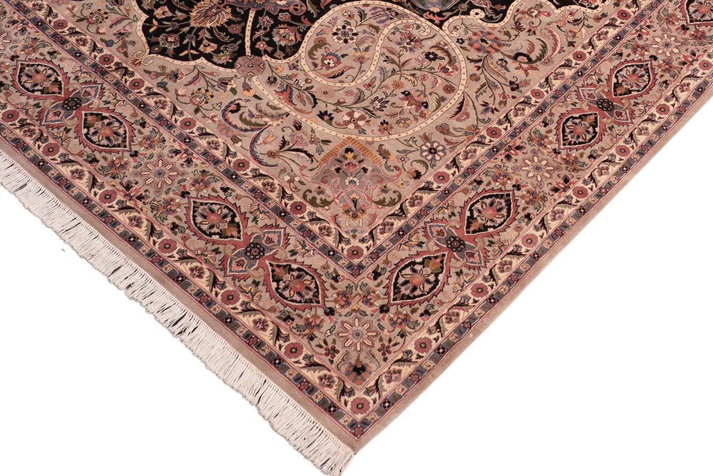 handmade Traditional Chugtai Taupe Black Hand Knotted RECTANGLE 100% WOOL area rug 8x10