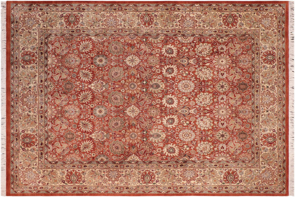 handmade Traditional Tabriz Rust Beige Hand Knotted RECTANGLE 100% WOOL area rug 8x10