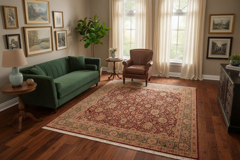 handmade Traditional Lahore Red Green Hand Knotted RECTANGLE 100% WOOL area rug 8x10