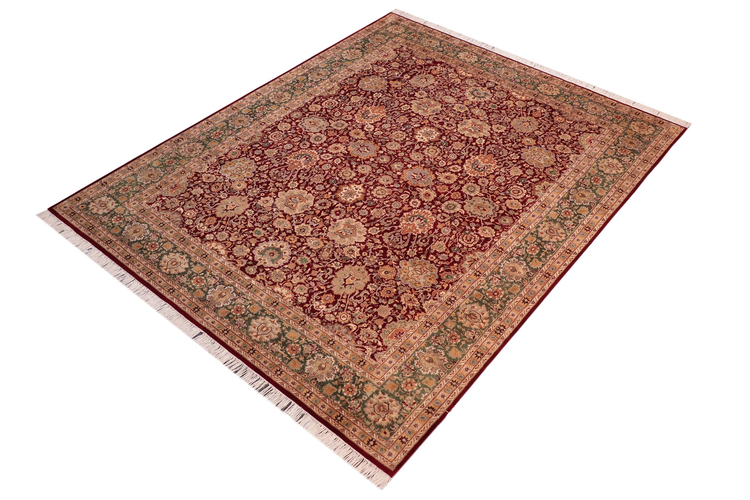 handmade Traditional Lahore Red Green Hand Knotted RECTANGLE 100% WOOL area rug 8x10