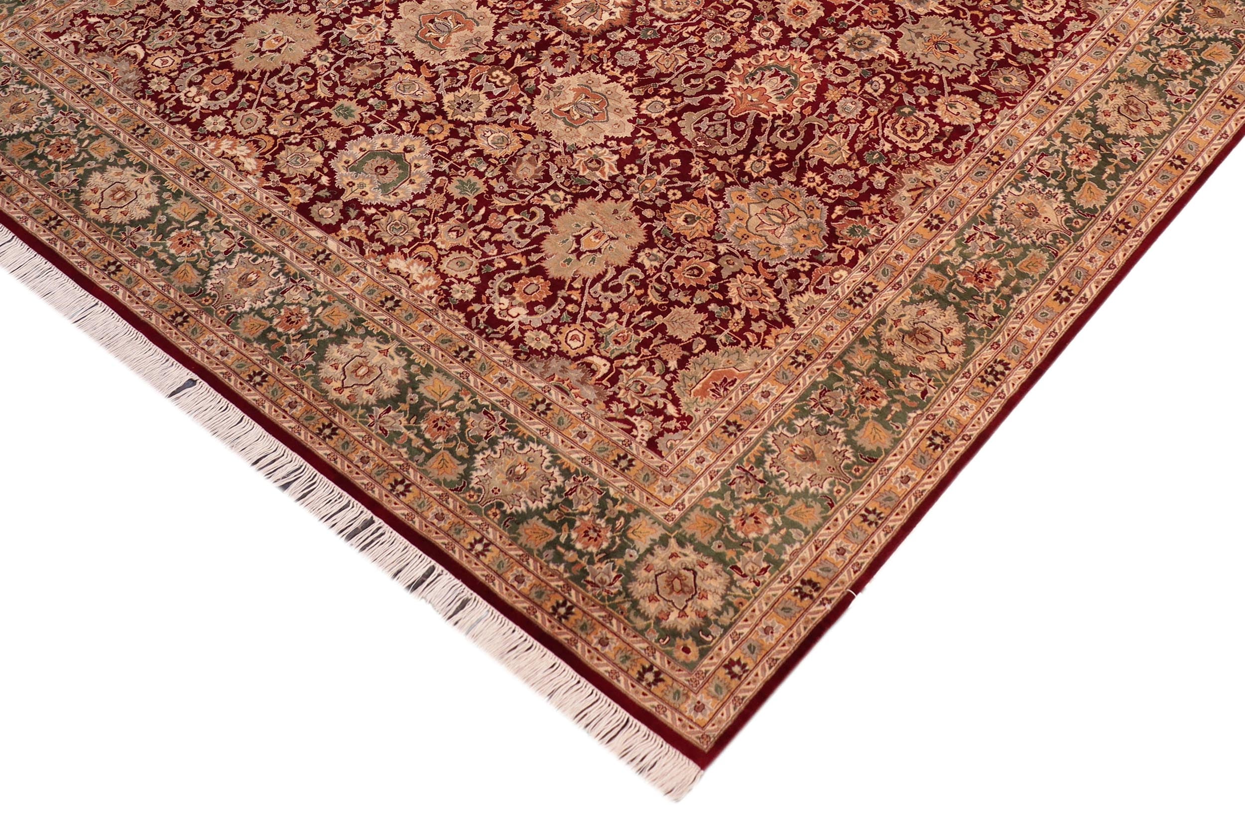 handmade Traditional Lahore Red Green Hand Knotted RECTANGLE 100% WOOL area rug 8x10