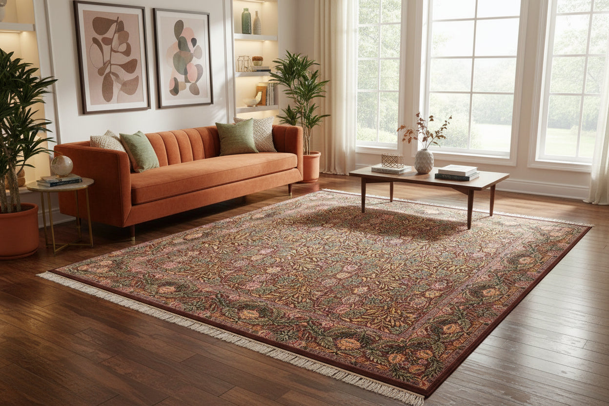 handmade Traditional Imran Brown Gold Hand Knotted RECTANGLE 100% WOOL area rug 8x9