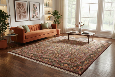 handmade Traditional Imran Brown Gold Hand Knotted RECTANGLE 100% WOOL area rug 8x9