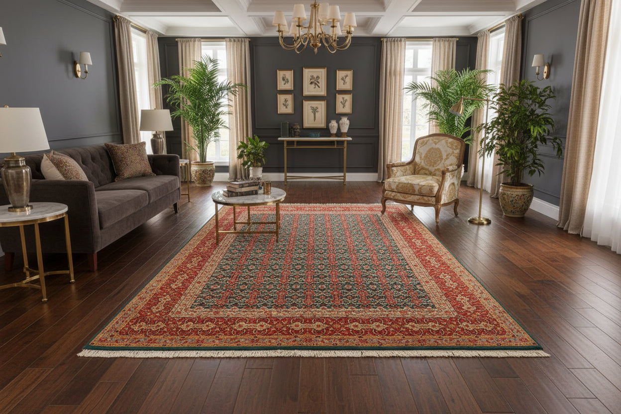 handmade Transitional  Green Rust Hand Knotted RECTANGLE 100% WOOL area rug 8x10