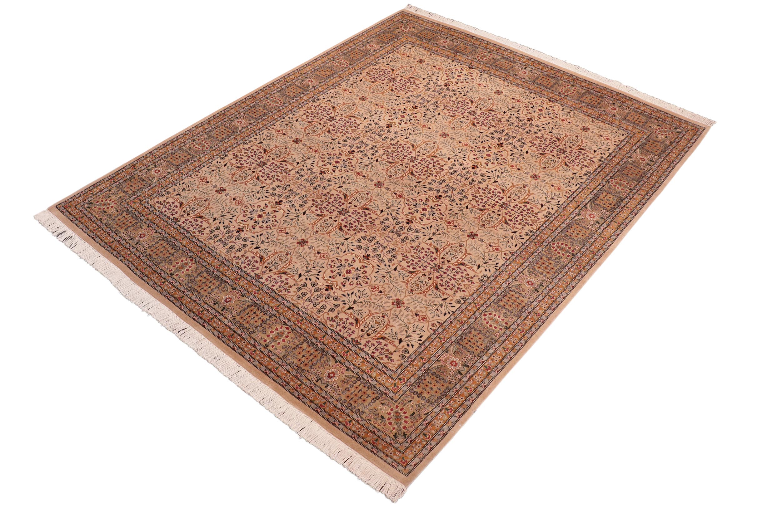 handmade Transitional Tabriz Tan Green Hand Knotted RECTANGLE 100% WOOL area rug 8x10