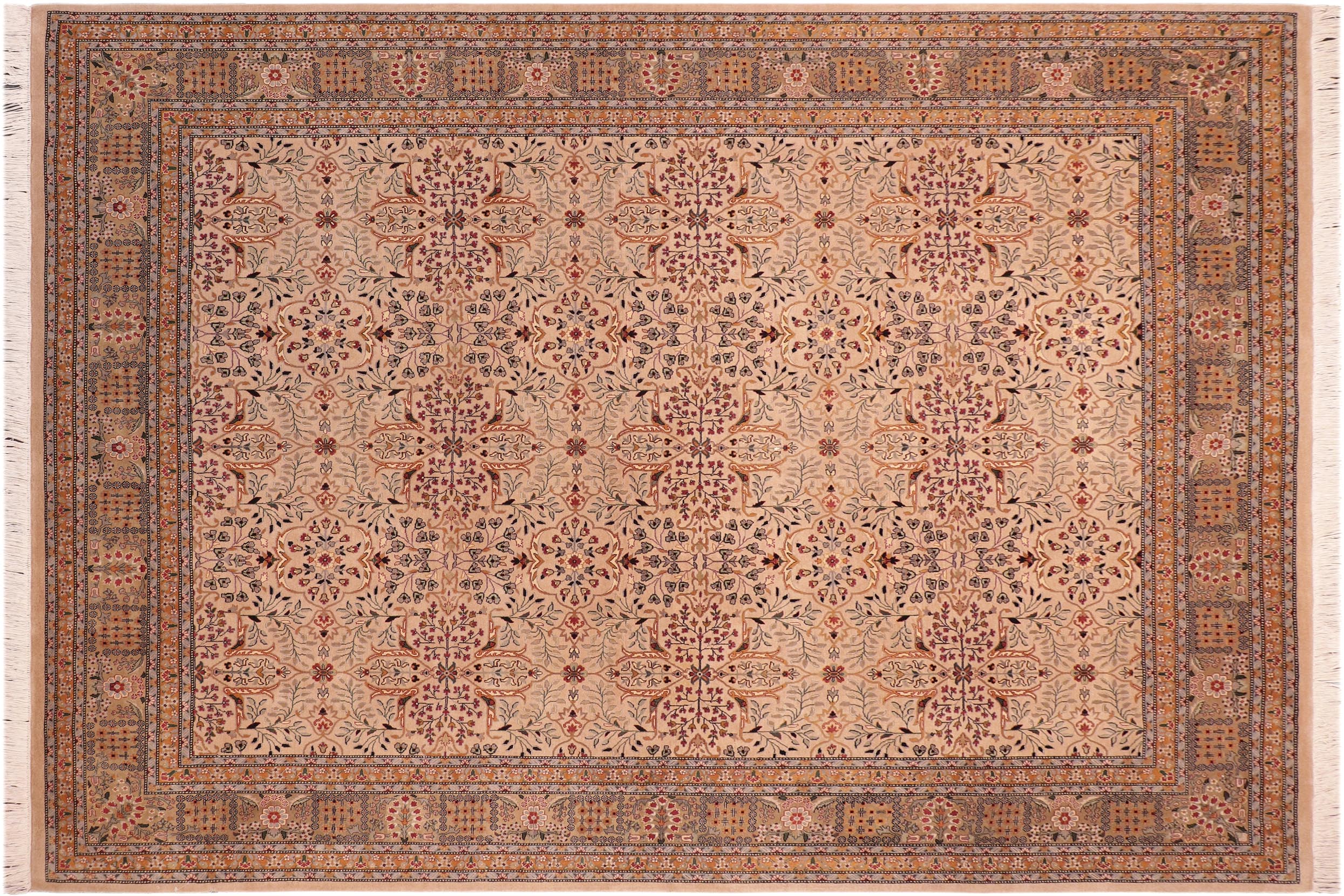 handmade Transitional Tabriz Tan Green Hand Knotted RECTANGLE 100% WOOL area rug 8x10