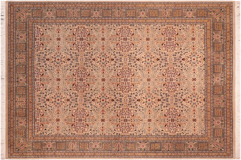 handmade Transitional Tabriz Tan Green Hand Knotted RECTANGLE 100% WOOL area rug 8x10
