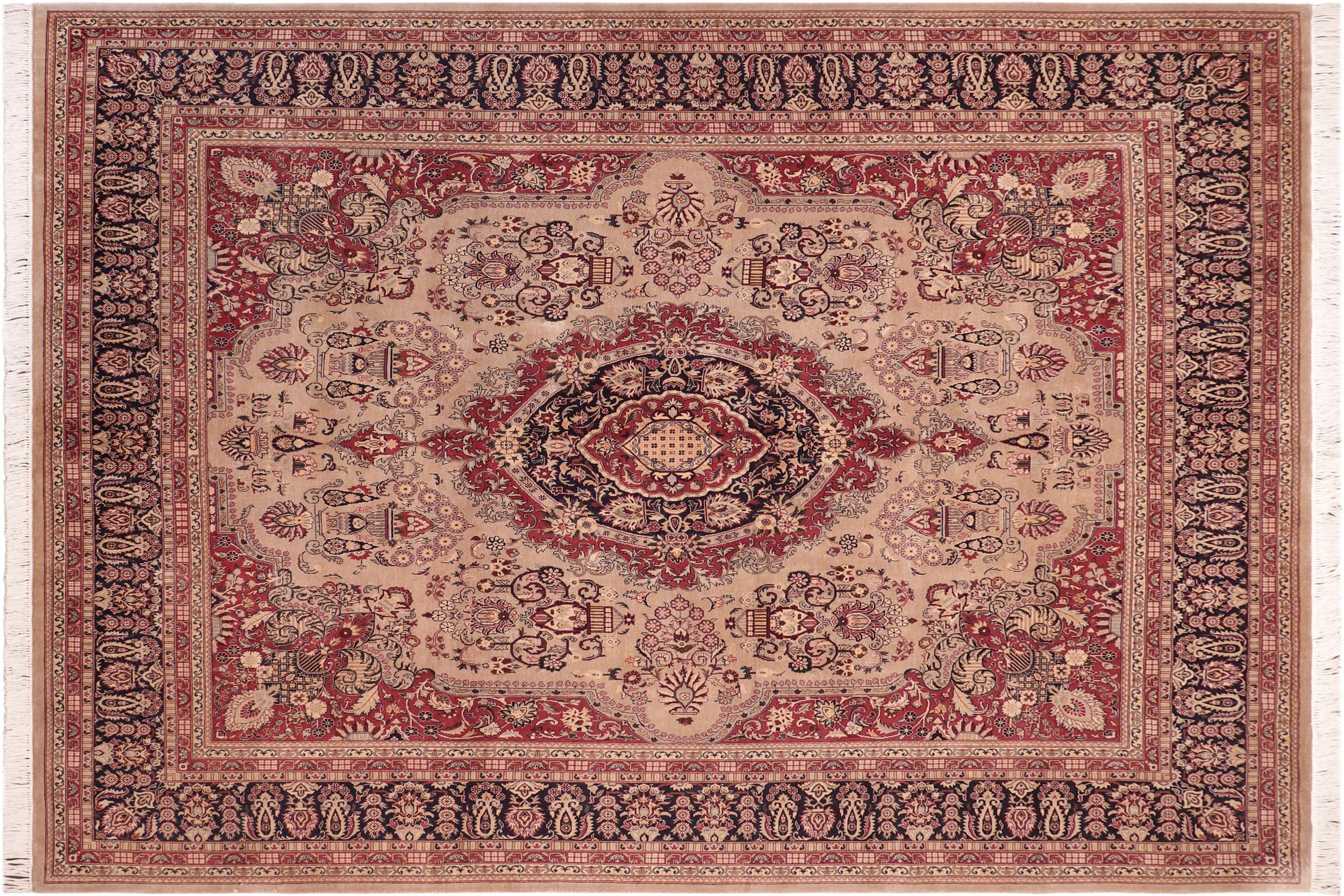 handmade Traditional B/2 Tan Blue Hand Knotted RECTANGLE 100% WOOL area rug 8x10