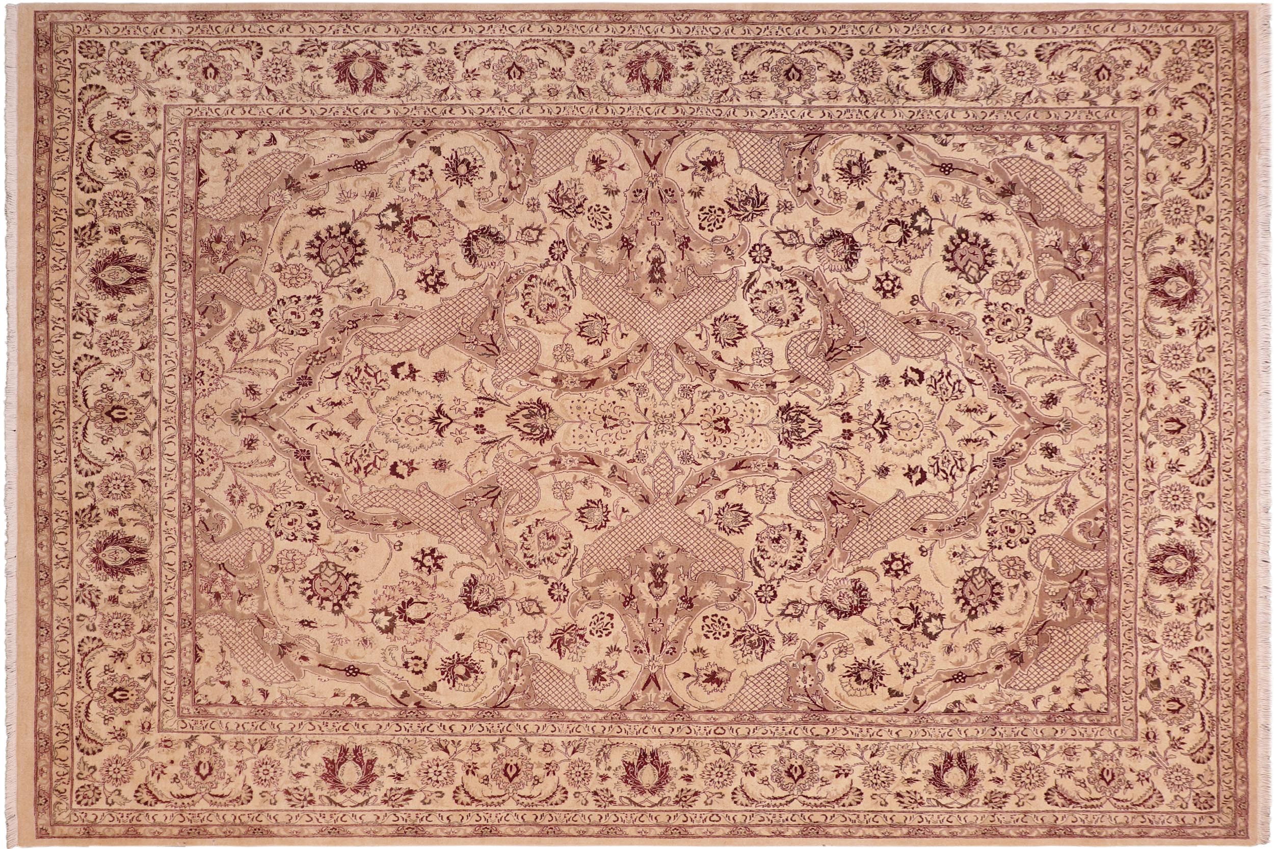 handmade Traditional Kirman Beige Brown Hand Knotted RECTANGLE 100% WOOL area rug 8x10