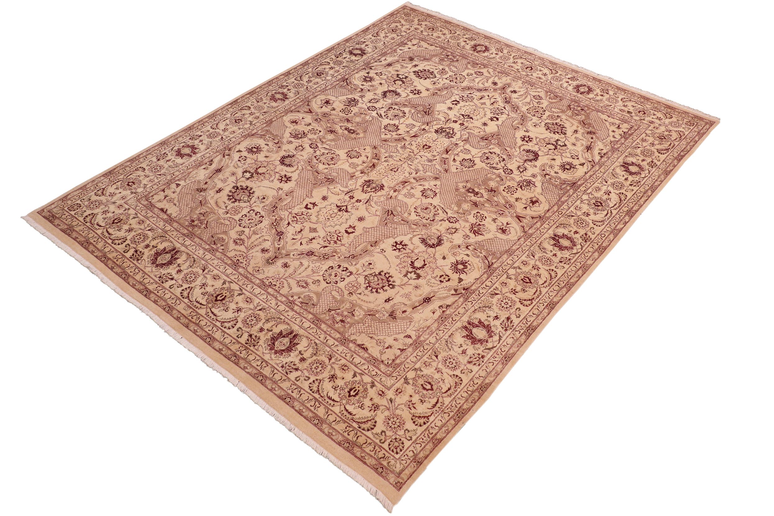 handmade Traditional Kirman Beige Brown Hand Knotted RECTANGLE 100% WOOL area rug 8x10