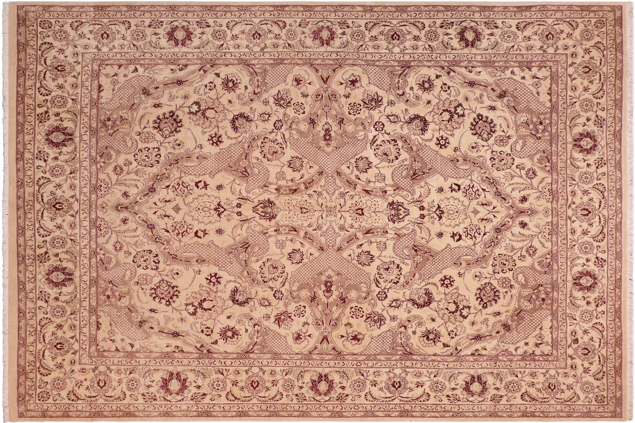 handmade Traditional Kirman Beige Brown Hand Knotted RECTANGLE 100% WOOL area rug 8x10