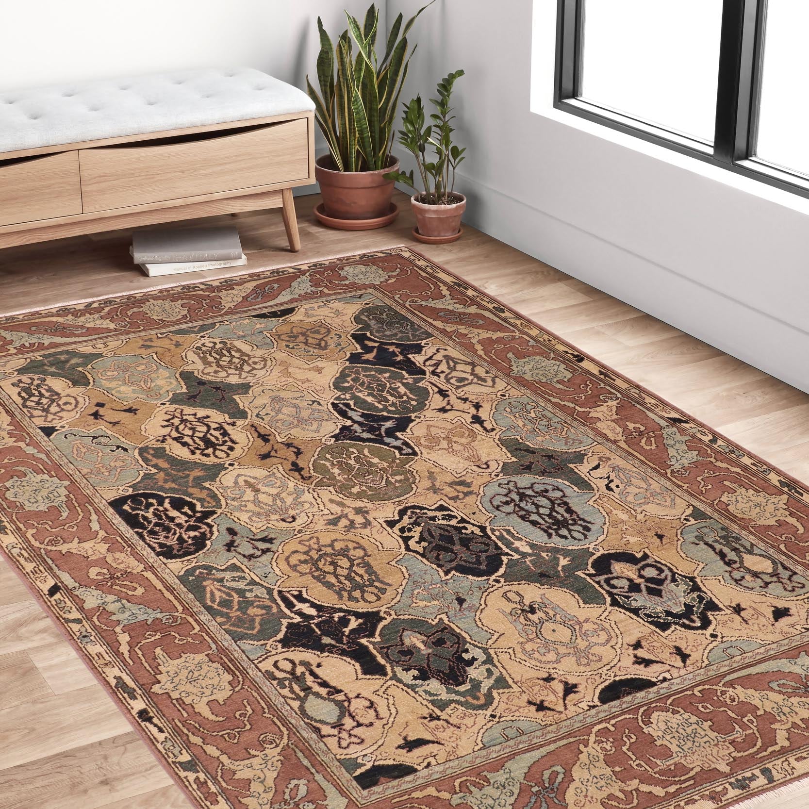 handmade Transitional Kafkaz Blue Brown Hand Knotted RECTANGLE 100% WOOL area rug 6' x 9'