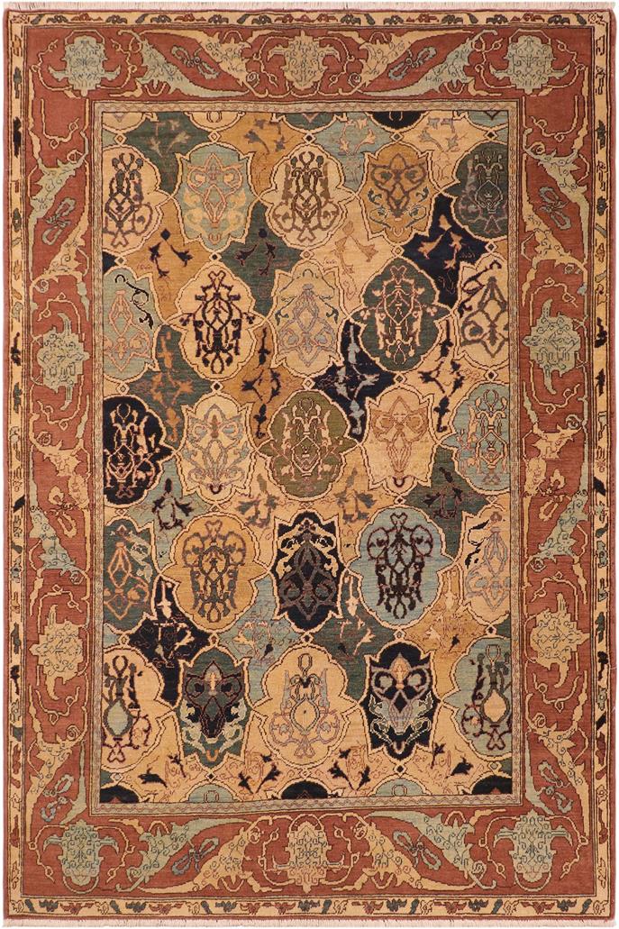 handmade Transitional Kafkaz Blue Brown Hand Knotted RECTANGLE 100% WOOL area rug 6 x 9