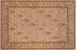 6x10 hand knotted transitional wool rug in tan and brown - Oriental Randa