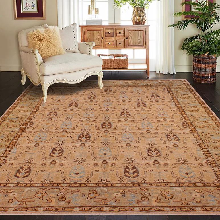 handmade Transitional Kafkaz Tan Brown Hand Knotted RECTANGLE 100% WOOL area rug 6 x 10