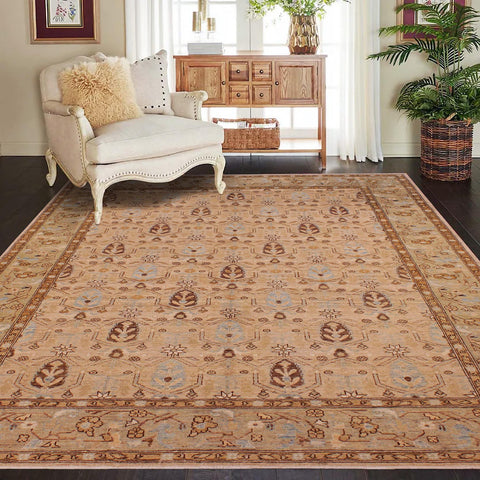 handmade Transitional Kafkaz Tan Brown Hand Knotted RECTANGLE 100% WOOL area rug 6' x 10'