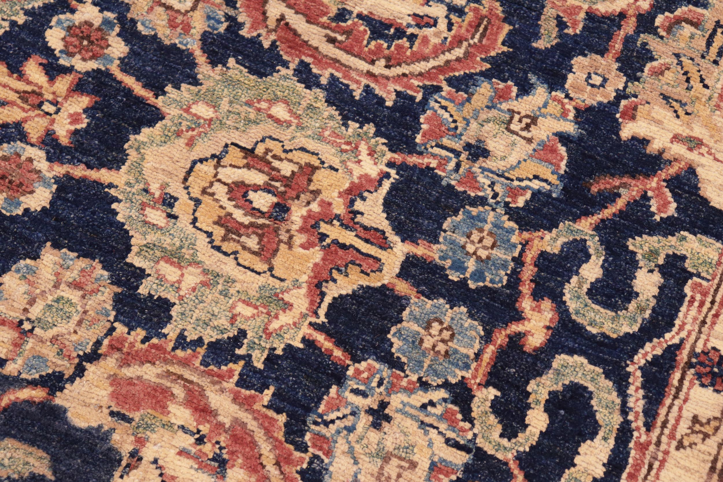 handmade Traditional Kafkaz Blue Red Hand Knotted RECTANGLE 100% WOOL area rug 6x9
