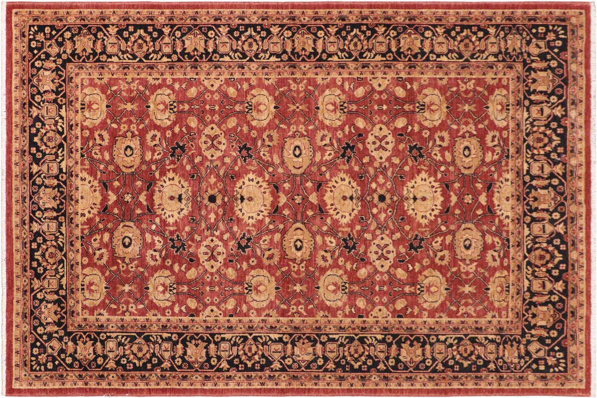 6x9 hand knotted transitional wool rug in rust and blue - Bohemian Nelida