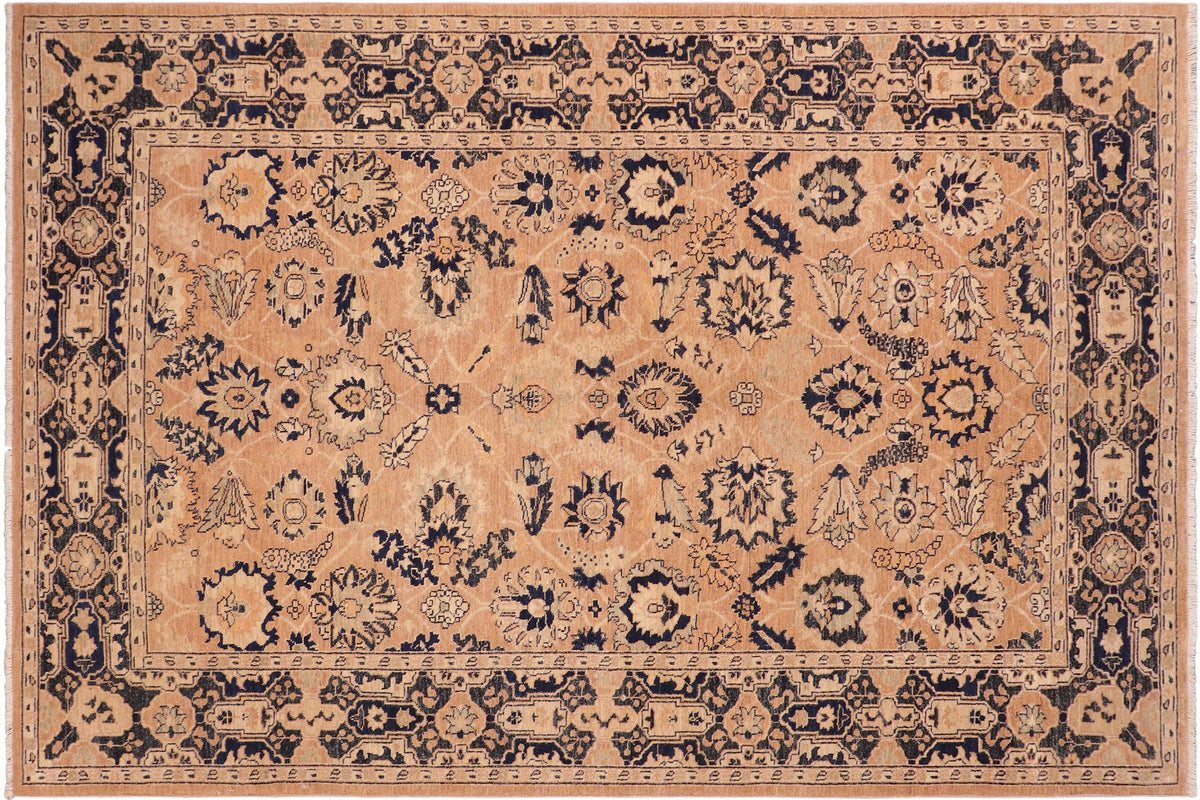 6x9 hand knotted Ziegler wool rug in rose and blue - Chic Ziegler Marilou