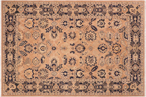 6x9 hand knotted Ziegler wool rug in rose and blue - Chic Ziegler Marilou