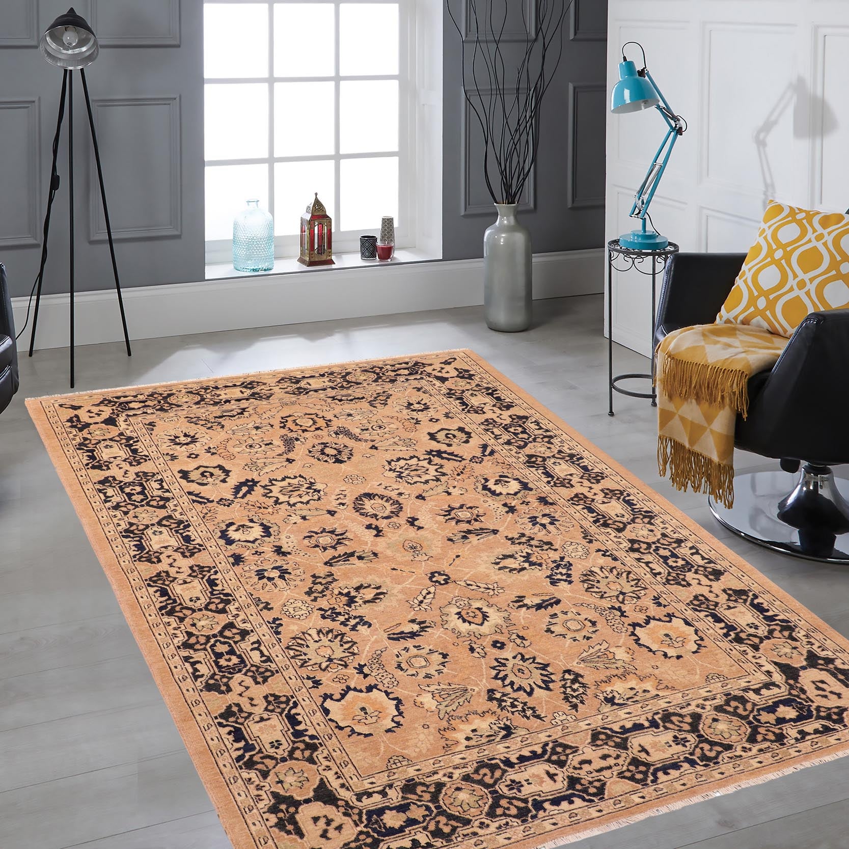 handmade Traditional Kafkaz Rose Blue Hand Knotted RECTANGLE 100% WOOL area rug 6x9
