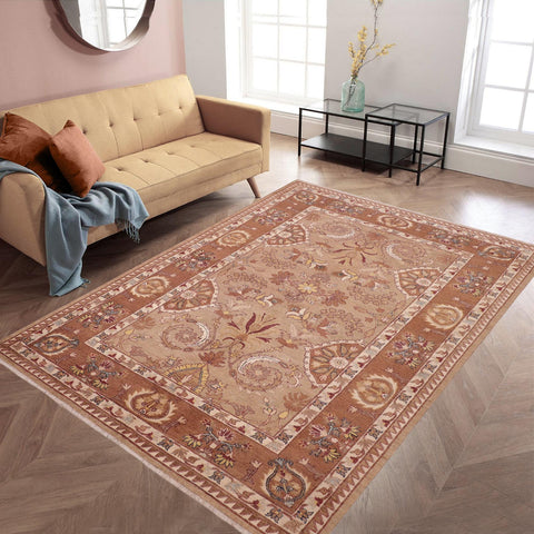handmade Traditional Kafkaz Tan Brown Hand Knotted RECTANGLE 100% WOOL area rug 6' x 9'
