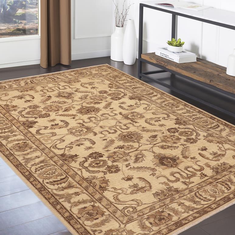 handmade Traditional Kafkaz Beige Brown Hand Knotted RECTANGLE 100% WOOL area rug 6 x 9