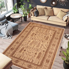 handmade Transitional Kafkaz Beige Brown Hand Knotted RECTANGLE 100% WOOL area rug 6 x 9