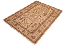 handmade Transitional Kafkaz Beige Brown Hand Knotted RECTANGLE 100% WOOL area rug 6 x 9