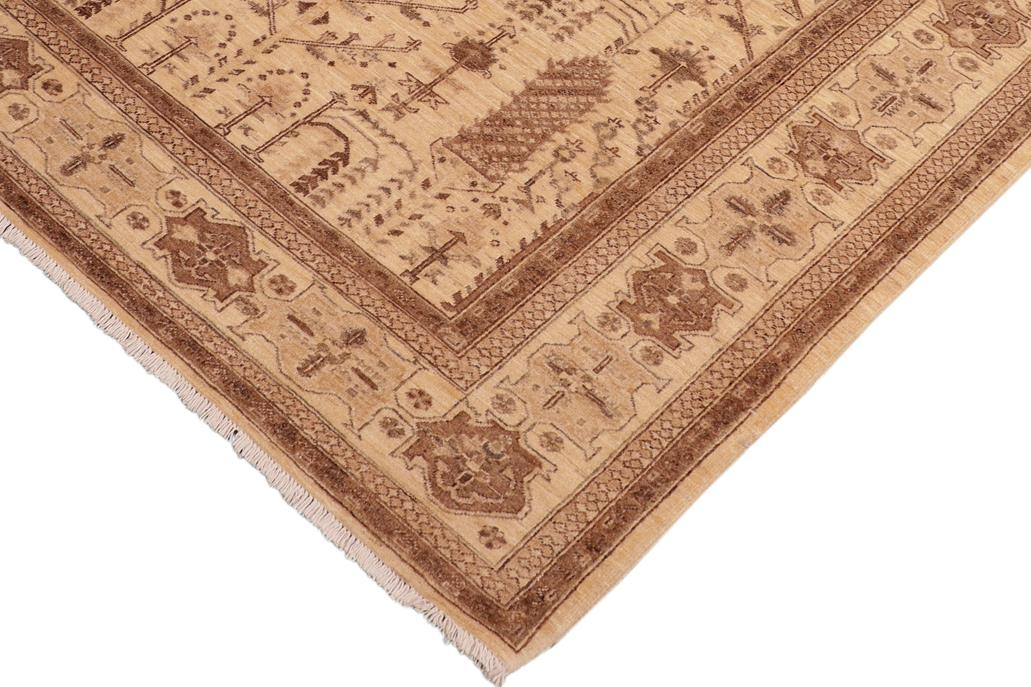 handmade Transitional Kafkaz Beige Brown Hand Knotted RECTANGLE 100% WOOL area rug 6 x 9